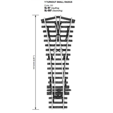 Peco SL97 HO/OO Code 100 Small Radius Y Turnout